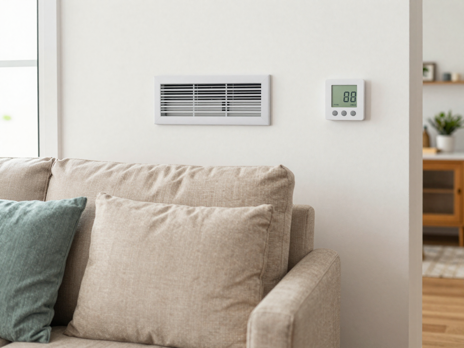 Comfortable living room with efficient HVAC system